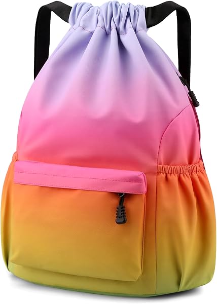 Sac à Dos à Cordon, Imperméable Large Bandoulière Sacs de Sport à Cordon Sac de Gym Avec Poche Intérieure Et Poche De Sécurité avec Poche Avant Et Arrière Zippée, Dégradé Couleurs - 1