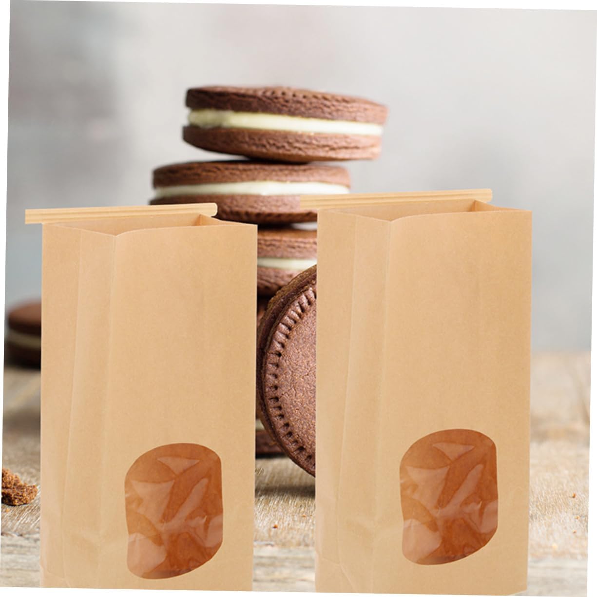 CHILDWEET 50pcs Kraft Paper Bakery Bags with Clear Window Bread Toast Pouches for Cookies Pastries and Snacks Grease Resistant and Lightweight Packaging for Freshness and Visibility