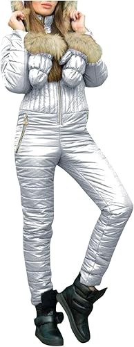 JUNGE Traje de esquí para mujer, traje de invierno para deportes de nieve al aire libre, overol con capucha y cuello con capucha, ajuste delgado,