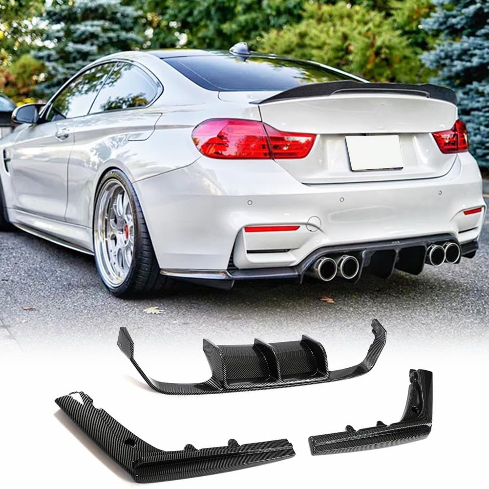 M3 M4 Rear Diffuser Lip Fits for BMW 3 Series F80 M3 Sedan 4 Series F82 F83 M4 Coupe Convertible 2015-2019 ABS Rear Bumper Cover Lower Lip Spoiler Valance Protector 3PCS/Set (Carbon Fiber Look)