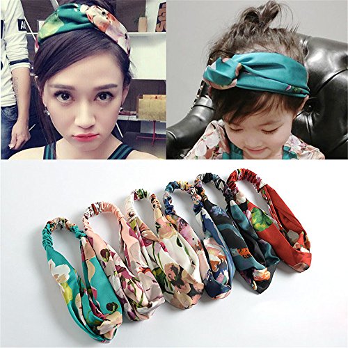 5 Pcs Hair accessories Headbands for Women Baby Head band Girl Hairbands Floral Print Silk Satin fabric Hair Band Elastic Cross Turban