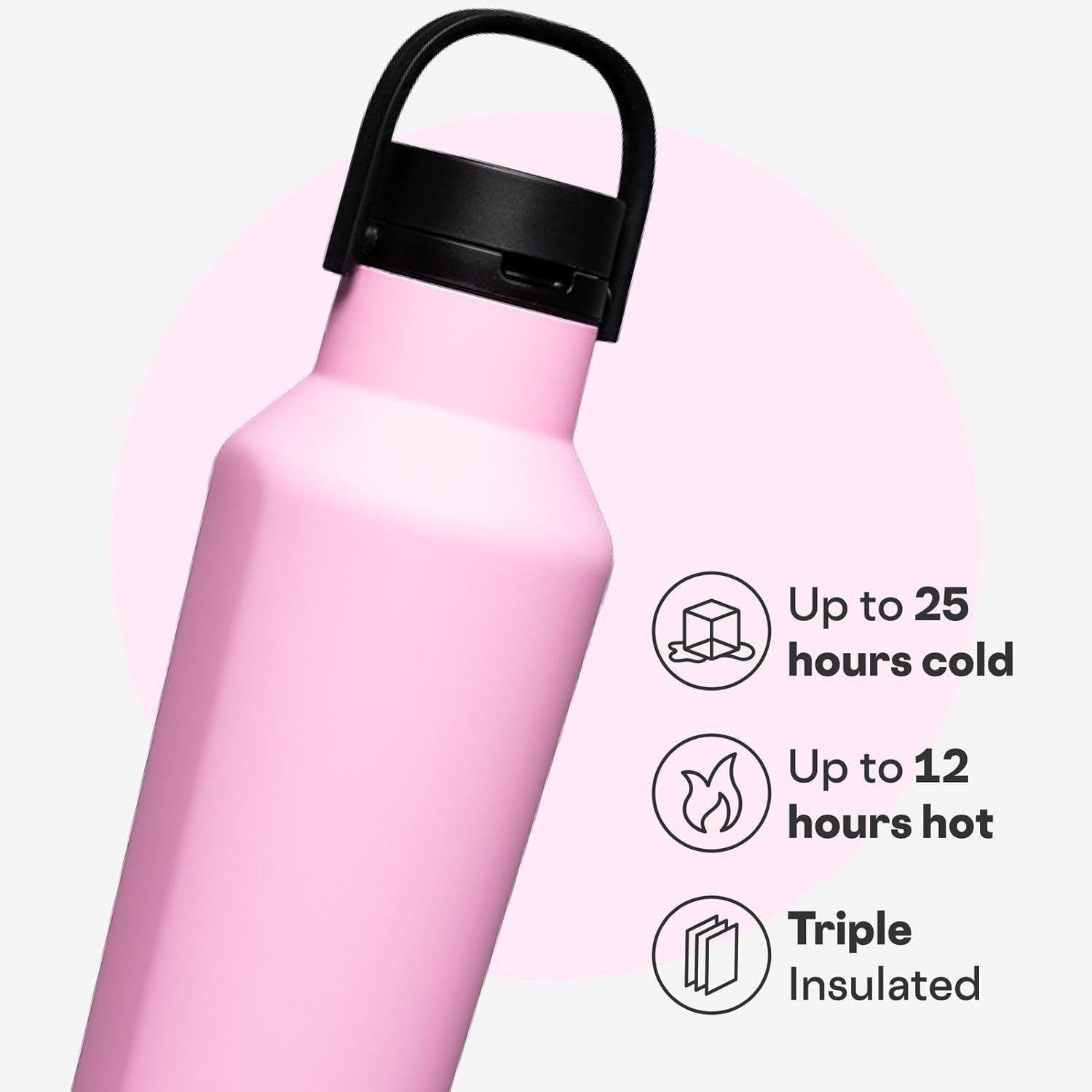 Corkcicle Sport Canteen - Keeps Drinks Cold 25 Hours - Stainless Steel Water Bottle - Triple-Insulated - Spill-Proof - Summer Drinkware Gift - Keeps Drinks Ice Cold - 20 oz - Sun-Soaked Pink - Image 3