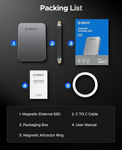 Miniatura 8 de ORICO SSD portátil magnético de 2 TB, aleación de aluminio, 4K 120 fps ProRes HDR Record and Store, hasta 2000 MBs, unidad externa de estado sólido,