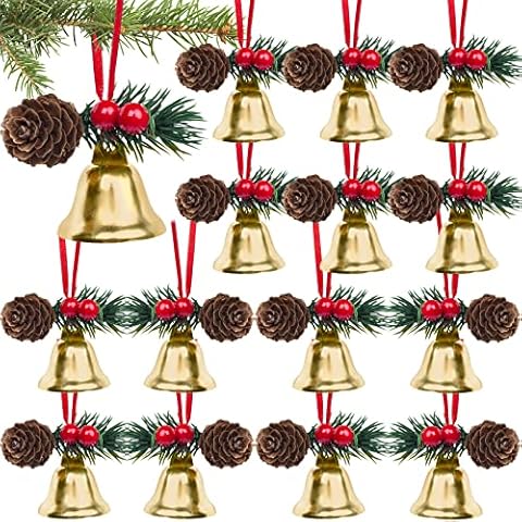 MCPINKY 24PCS Holly Pine Cone Horn Bells Cover