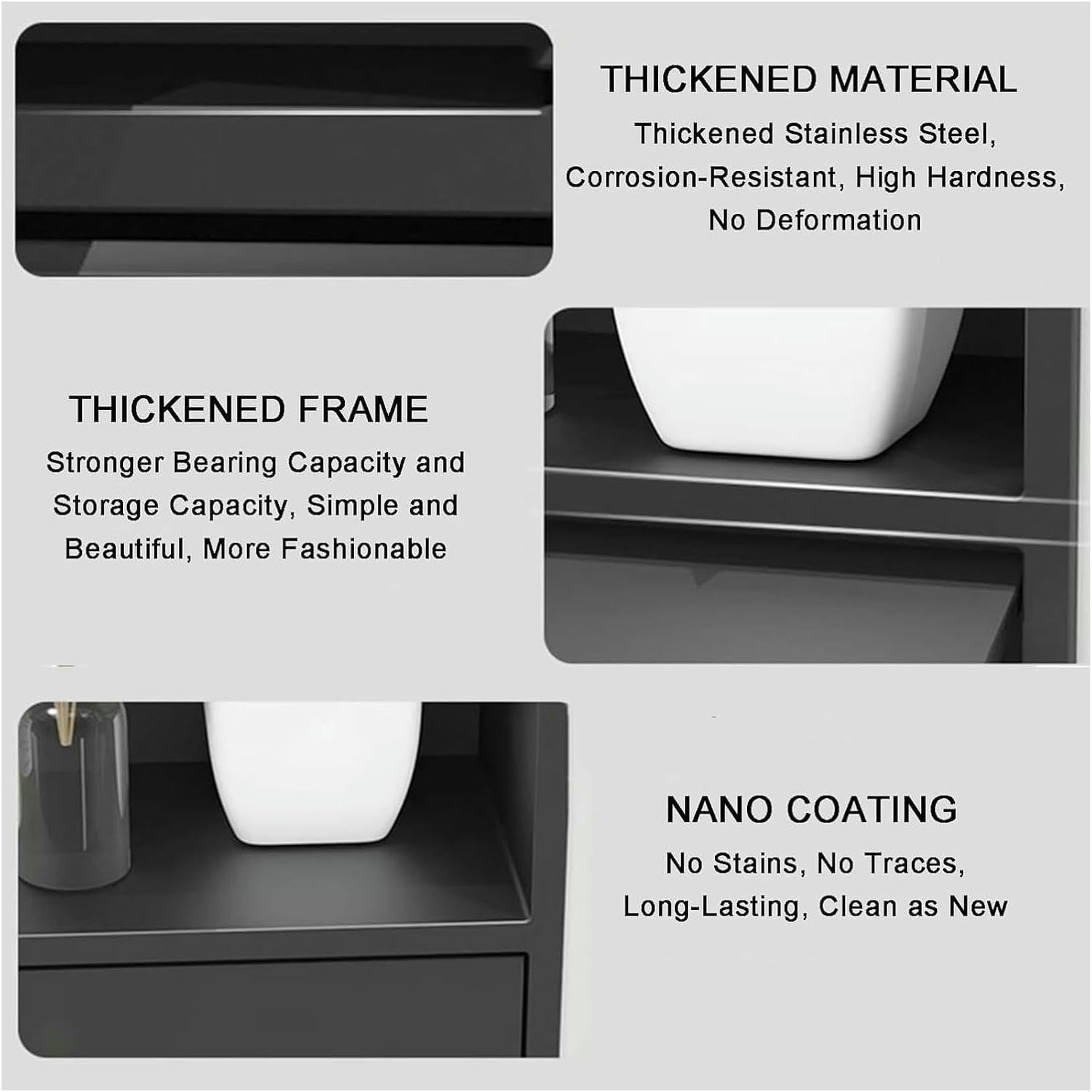 Questo Mobile da Bagno in Acciaio Inossidabile con portarotolo e Cestino integrati Offre Una Soluzione Versatile per riporre Gli Oggetti Essenziali in Bagno, Cucina e Soggiorno.