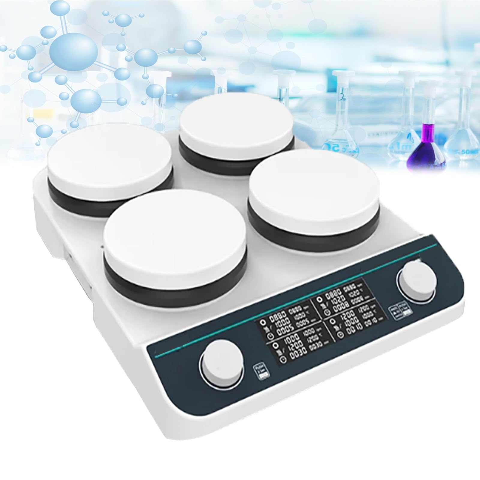 Agitatore Magnetico Con Piastra Riscaldante,Rivestimento Ceramico Da 5,3 * 5,3",Display Digitale,Capacità 2l*4,Max 310°C,Velocità Di Agitazione 50-1500 Giri/Min,Agitatore Magnetico