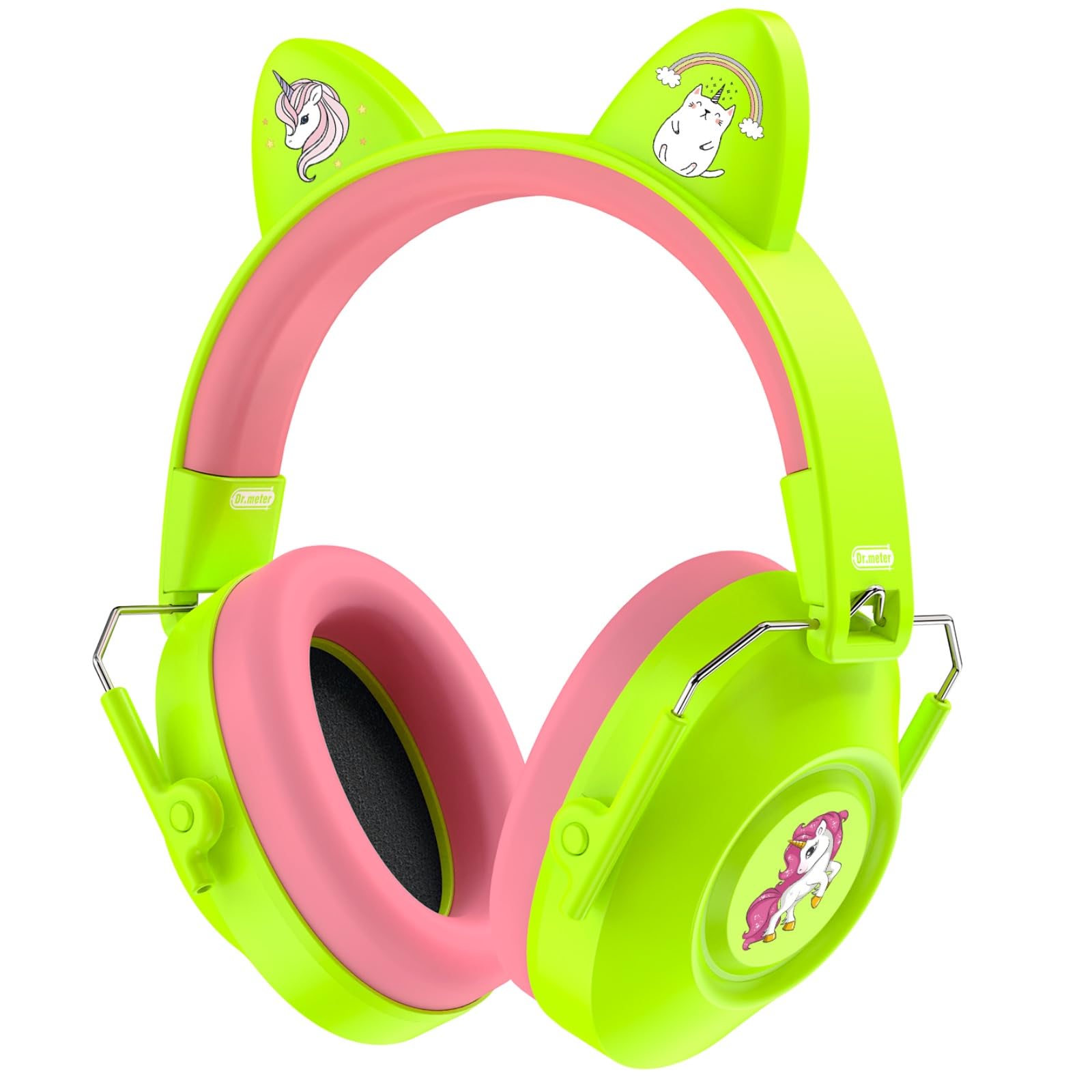 Dr.meter Ear Defenders for Kids, 32dB SNR Super Cute Ear Protection Ear Muffs for Autism Sensory, Hearing Protection Earmuff for Monster Jam Concert Firework with Stickers For DIY Light Green+Red — image 1
