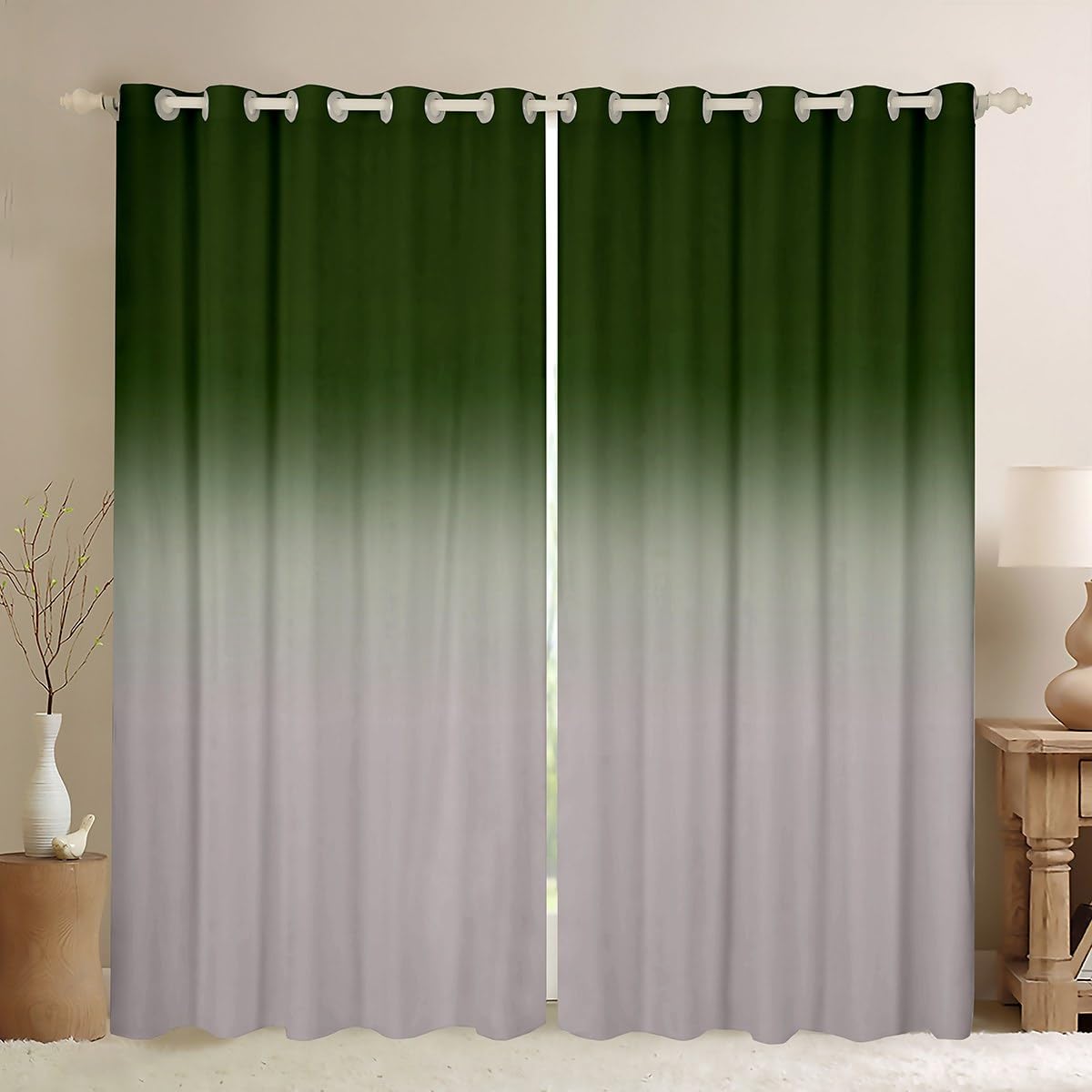 Homemissing Green Darkening Drapes Kids Ombre Grey Curtains for Bedroom Living Room Gradient Style 30%-50% Blackout Curtains for Women Men Lightweight Abstract Window Treatments W66*L90
