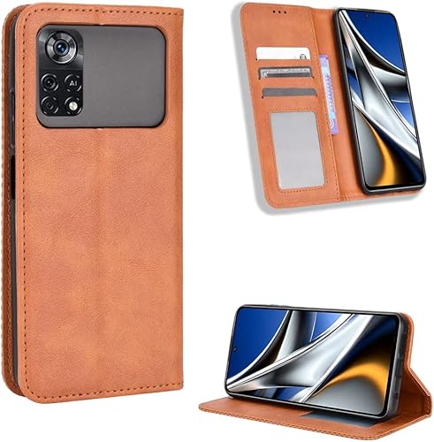 Kukoufey Funda para Xiaomi Poco M4 Pro 4G, funda para Xiaomi Poco M4 Pro 4G 2201117PI 2201117PG Funda Flip Pu Leather Cover Brown