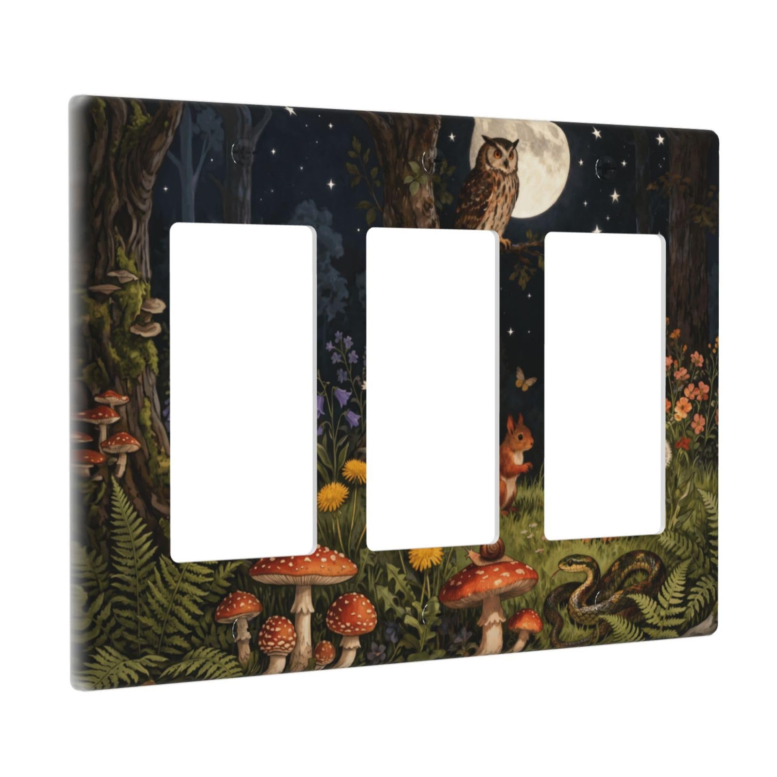 Sghxwp Outlet Covers Watercolor Night Forest Animals Triple Rocker Light Switch Covers Decorative Moon Owl Squirrel Rabbit 3-Gang Wall Plate Electrical Switchplate Faceplate for Cottagecore Nursery