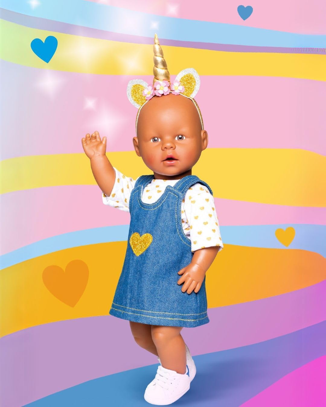 Heless -Heart 2052 Gold Design Doll Clothes Set, 2 Pieces, Denim Dress and T-Shirt, Size 35-45 cm, Multicoloured, 35-45 cm