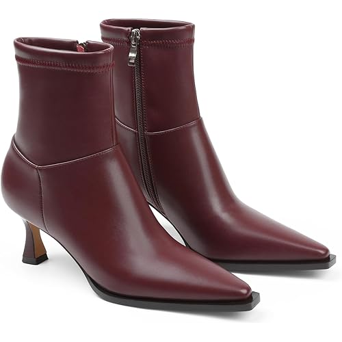 Goiphrri Women's Ankle Boots - Stiletto High Heel, Pointed Toe, Short, Side Zipper, Dress Boots - Elastic, Fashion, Trendy