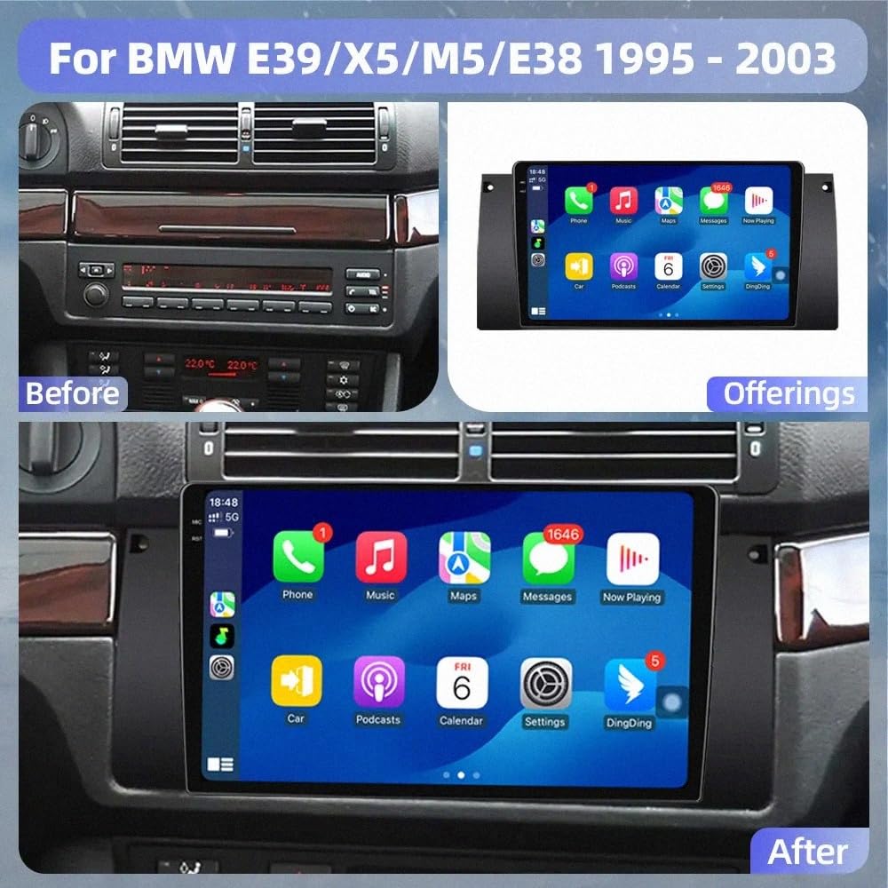 Car Stereo Carplay Radio de Coche para BMW 5 E39 1995-2003 Soporta Bluetooth, Control Volante, USB, WiFi, 4G, Mirror-Link, GPS Navegador/Radio FM, 4 Nuclear 4G+64G