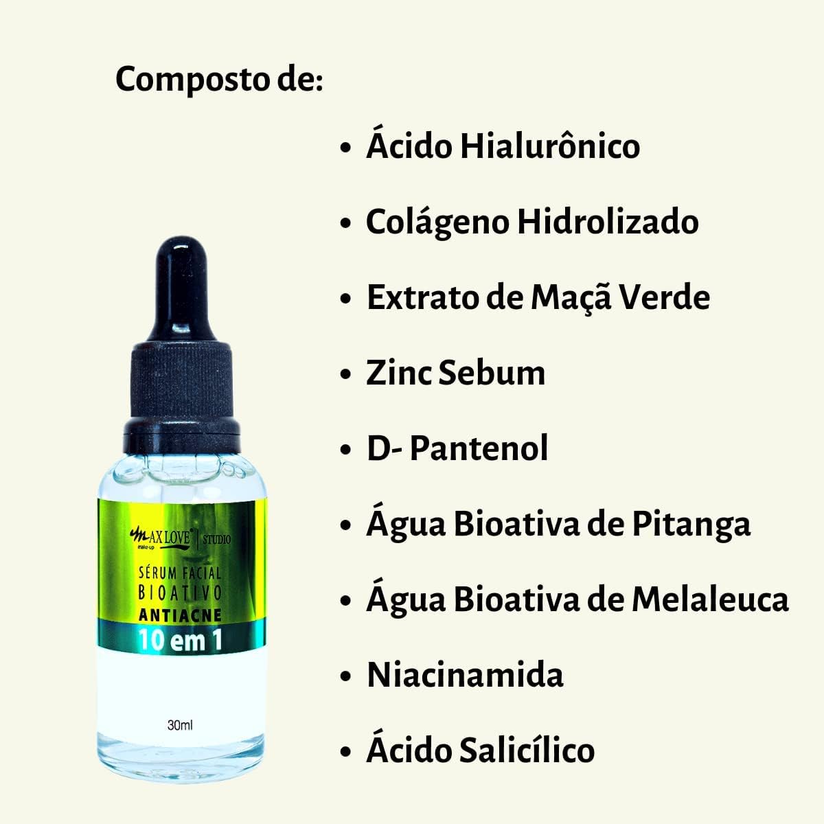 Max Love Serum Facial Bioativo Antiacne Antioleosidade 30 Ml (Pacote De 1)