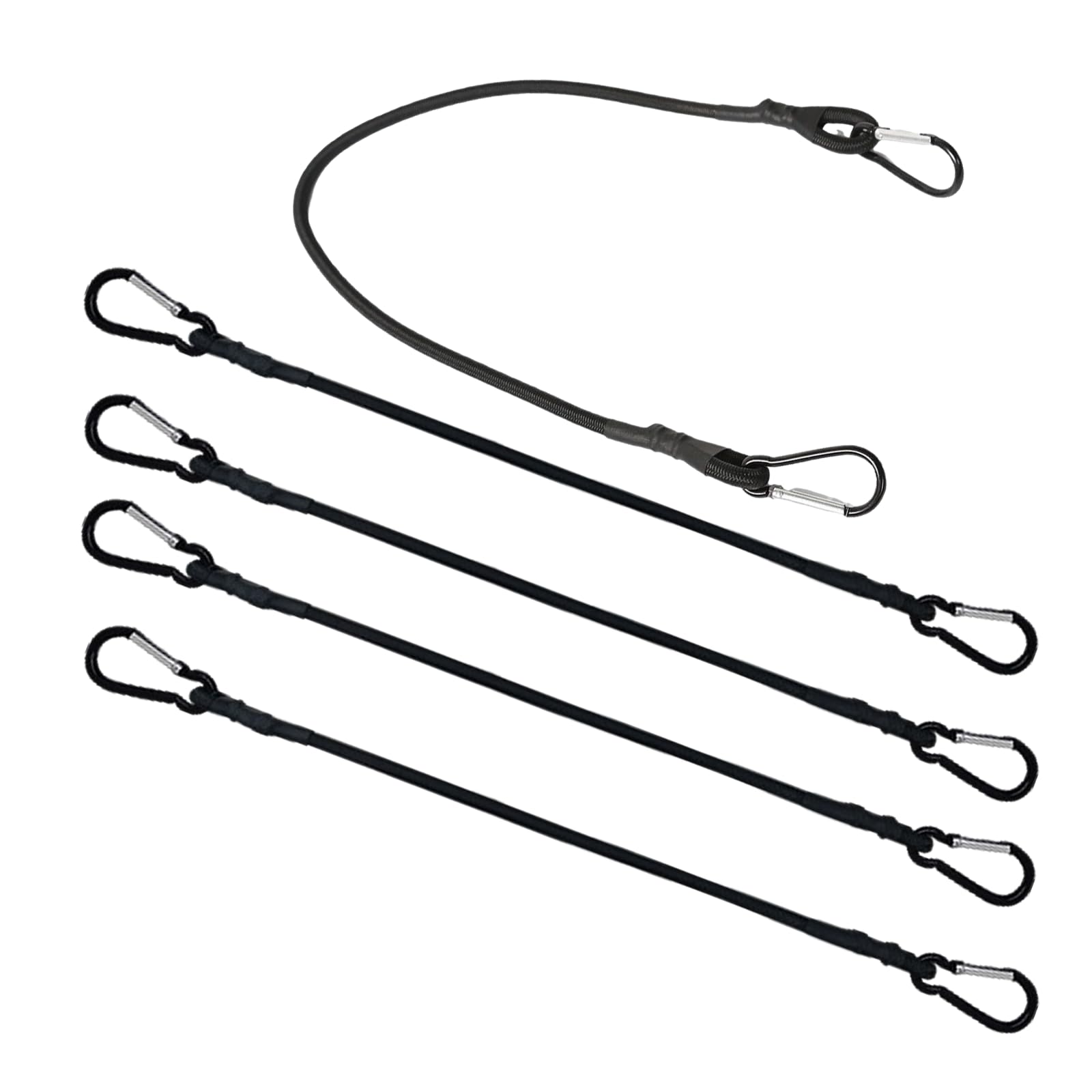 100cm Long Bungee Cord With Carabiner, 4 Pack, 6mm Extra Strong Black Bungee Cord for Outdoor, Tarps, Motorcycles, Car Trunks, Tarps, Trucks and Tents.