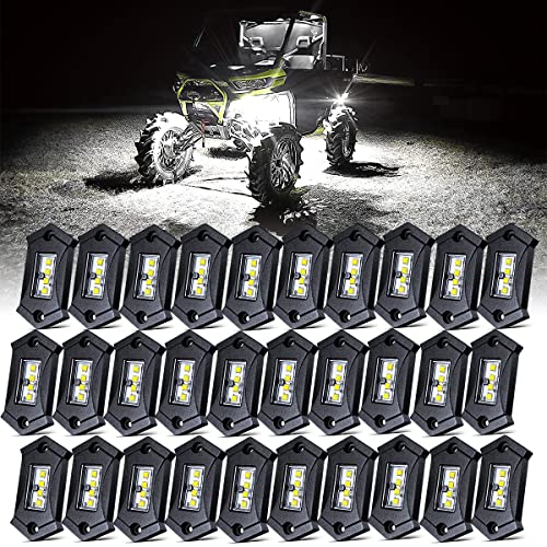 LEDMIRCY LED Rock Lights White 30PCS for ATV UTV JK Off Road RZR Trucks SUV Trail Rig Light High Power Car Under Glow Lights Under Body Light