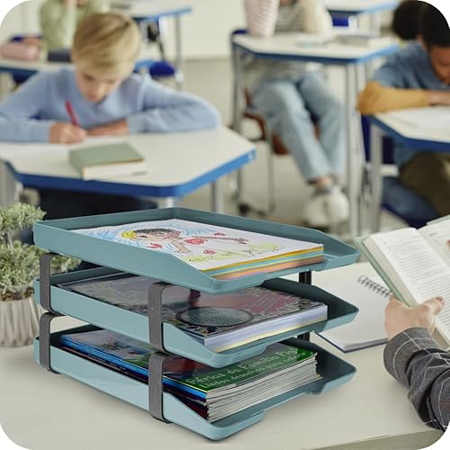 Miniatura 3 de Acrimet Bandeja de cartas tradicional de 3 niveles de carga frontal de plástico organizador de archivos de escritorio (color verde sólido)