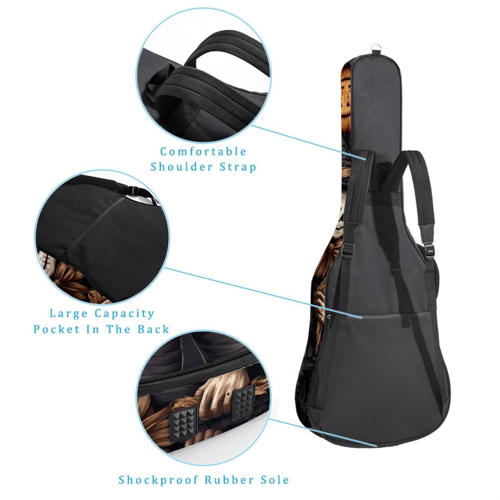 Halloween Pumpkin Scarecrow 23 41 106.7 cm Akustikgitarrentasche mit verstellbarem Schultergurt Gitarrentasche mit Rückenaufhänger, geeignet für E-Gitarren, Bassgitarren, klassische Gitarren, Ukulele,