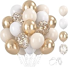 Pack of 60 Balloons Beige White 12 Inch Latex Balloons Champagne Gold Metallic Balloons and Confetti Balloons Set for Birthday Wedding Baby Shower Party Decoration