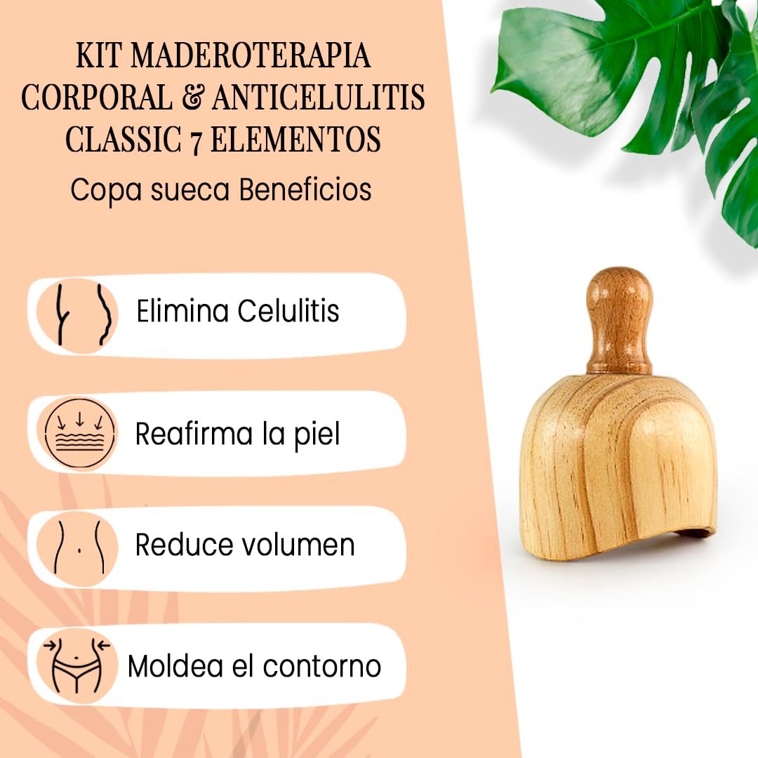 Zestaw do ciała i antycellulitowy 7 elementów Classic |Maderoterapia | Wykonane z drewna sosnowego i naturalnego lotosu I Zaprojektowany przez Estetyczną Maderoterapię Hiszpania | Zawiera kurs DVD