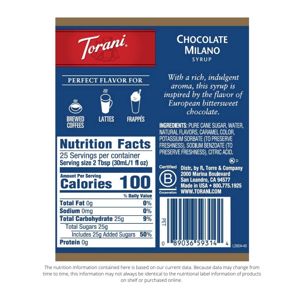 Torani Syrup, Chocolate Milano, 25.4 Ounces (Pack of 4)