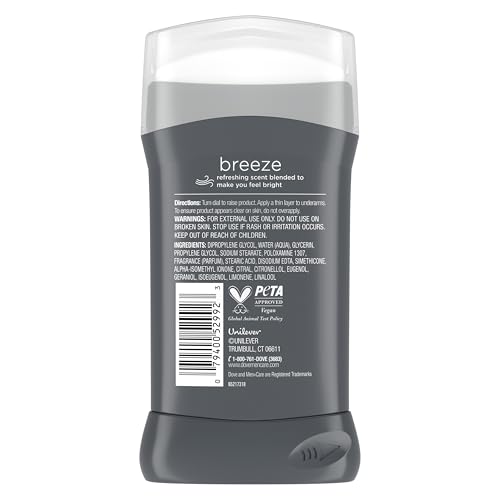 Dove Men+Care Aluminum‑Free Deodorant Stick, Breeze Mood Boosting Scent, 72h Odor Protection, 3 oz - Image 3