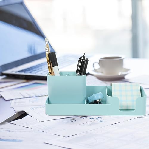 Miniatura 9 de Cabilock Accesorios de oficina Organizador de escritorio de plástico con soporte para lápices y bandeja de notas adhesivas, caja de almacenamiento