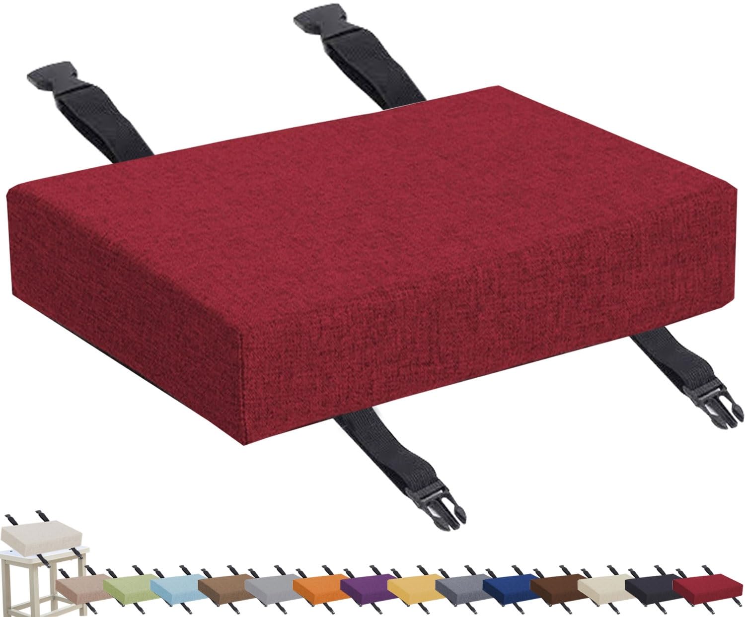 uyeoco Memory Foam Seat Cushion 3/5/8cm thick,24x34 40x45 30x40 Stool Cushion,Anti-Slip, 25/28/30/40cm Chair Cushion dining chairs with Removable Cover for Kitchen Bar Chairs(Red,30x40x8cm) — image 1