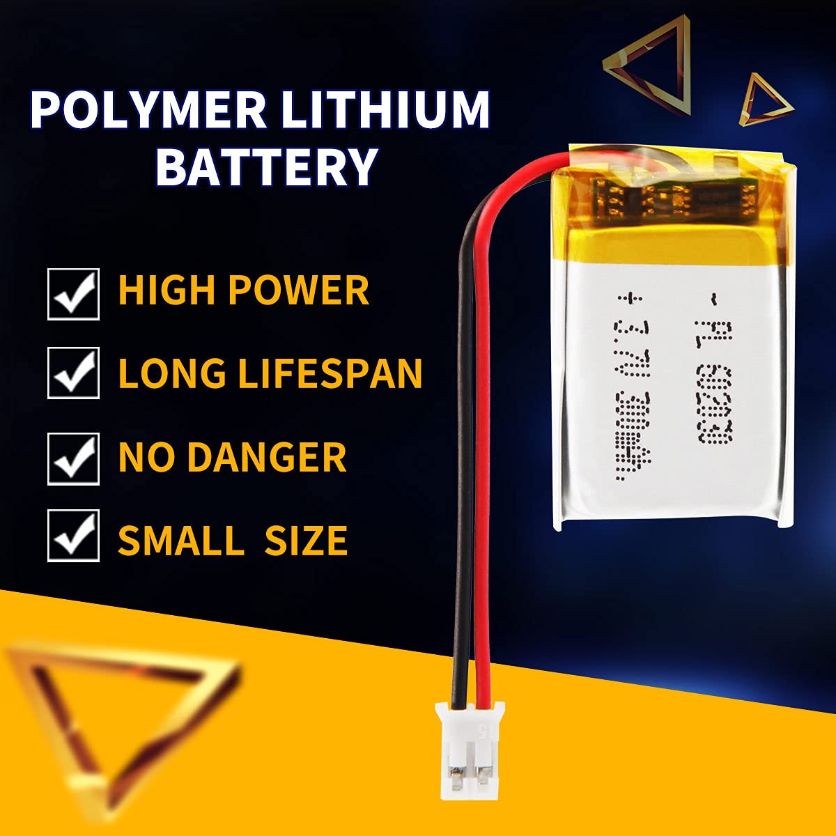 3.7V 300mAh Battery 602030 Lithium Polymer Ion Rechargeable Li-ion Li-Po Battery with 2P PH 2.0mm Pitch Connector — view 3