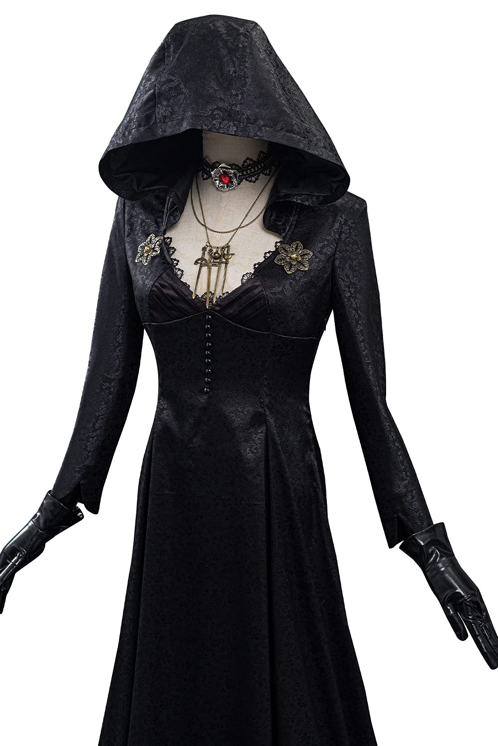 Halloween Karneval Mittelalter Kapuzenkleid Cosplay Kostüm Damen Schwarz