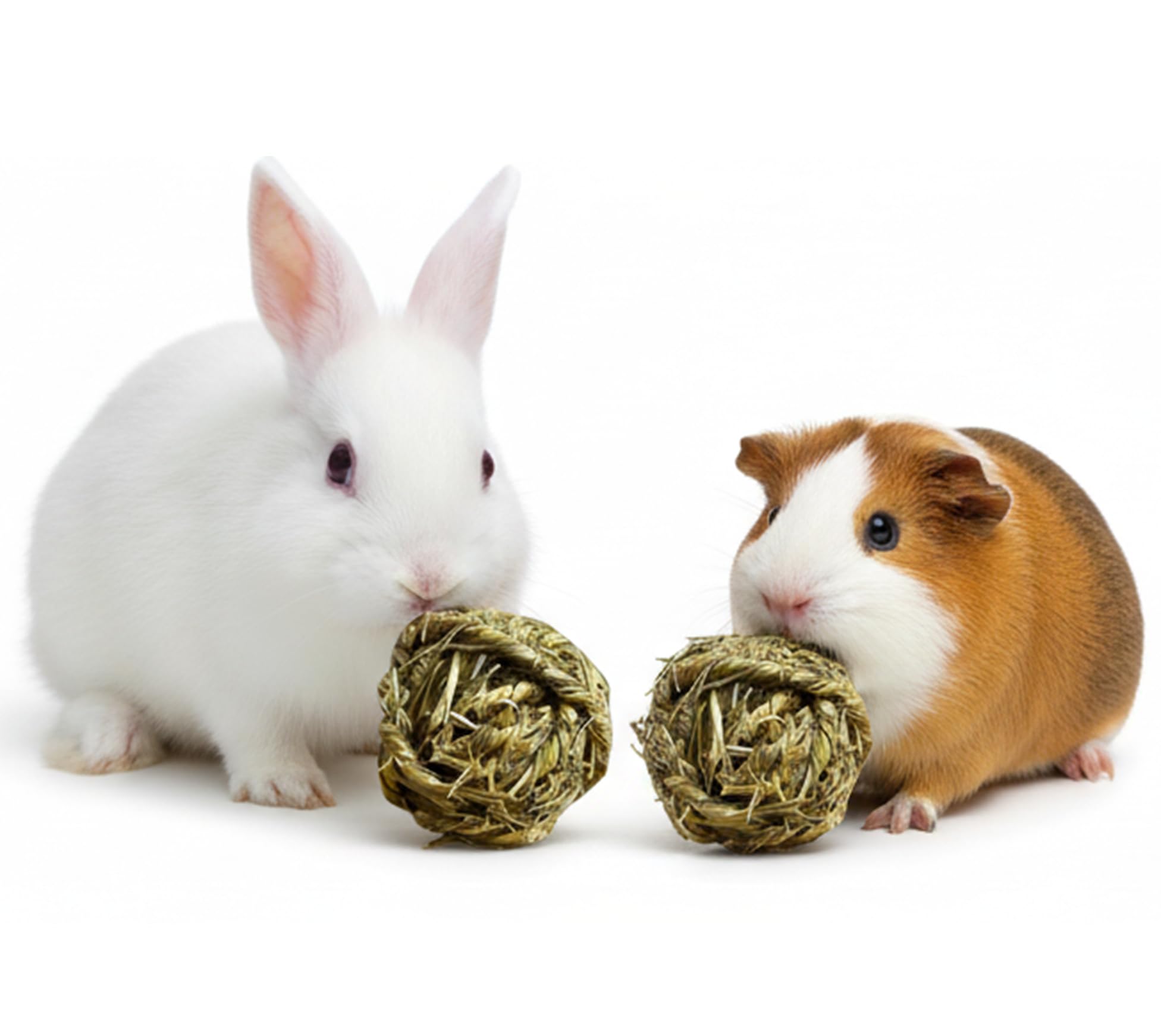 Petzee 100% Organic Timothy Hay Chewable Toy Ball for Rabbits, Guinea Pigs, Hamsters, and Other Small Animals | All Life Stages | High Fiber Food 2 pcs