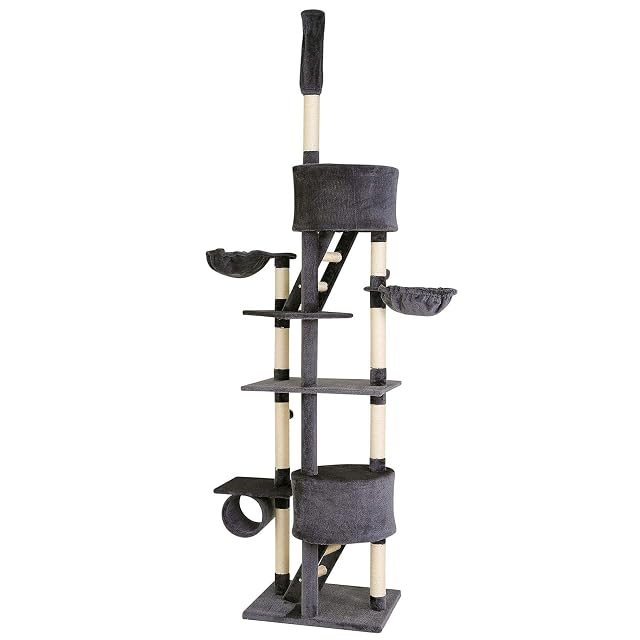 Foto 6 de 7 de lionto XXL Árbol Rascador Escalador para Gatos Altura Ajustable del Techor 230-250 cm, Gris Oscuro