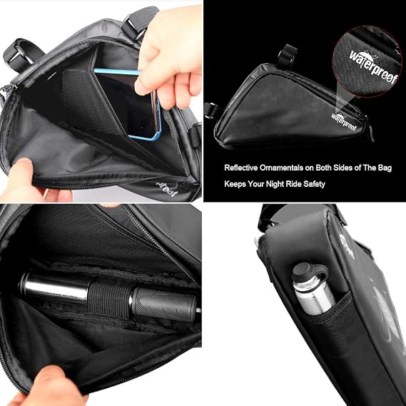 Bike Frame Bag - Bicycle Waterproof Front Frame Triangle Saddle Storage Bag, Large Capacity Cycling Accessories Tool Storage Pouch for Road Mountain Bike Riding