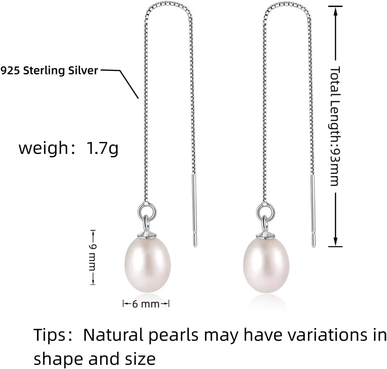 Long Pearl Earrings for Women, Drop Pearl Threading Earrings, Wedding White Pearl Tassel Earrings for Bridal, Hypoallergenic Elegant Hanging Chain Earrings - Image 4