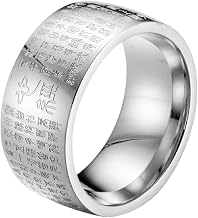 HIJONES Men's Stainless Steel Buddhist Mantra Heart Sutra Ring 10 mm