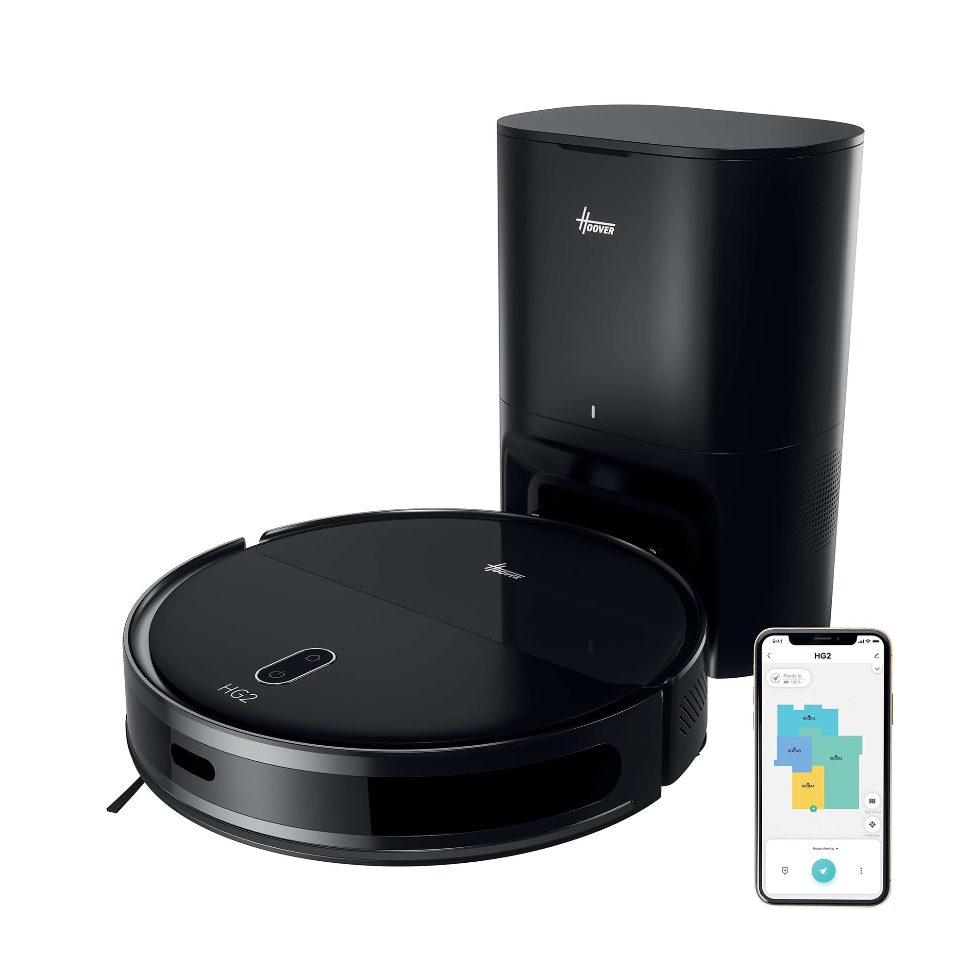 Hoover HG2 Hydro Pro Robot Vacuum Cleaner and Mop, Ultra-Slim Design, 5000Pa Powerful Suction, Under Furniture Cleaning, Laser Navigation, Up to 160 Min Runtime, Self Emptying Station