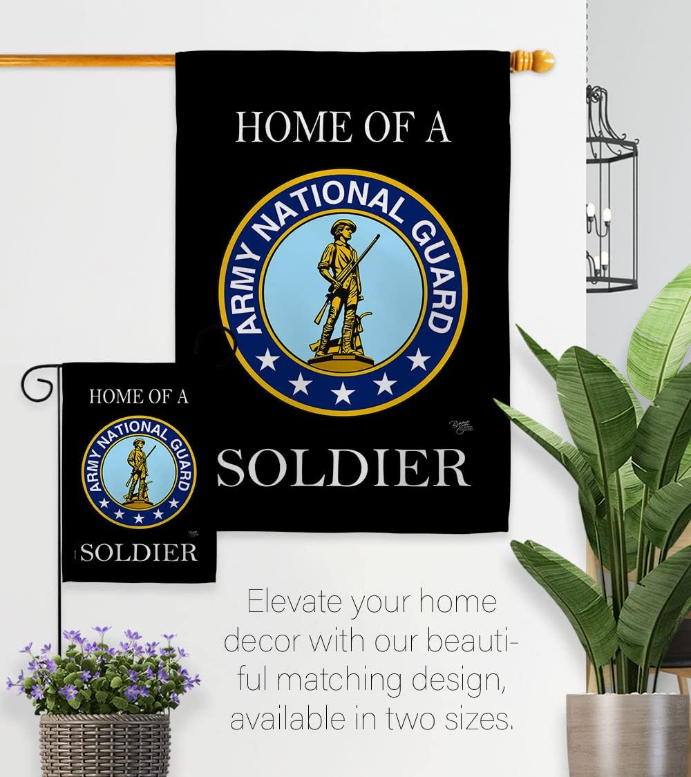 Breeze Decor Home of National Guard Soldier Flag Set with Stand Armed Forces ANG United State American Military Veteran Retire Official House Banner Small Yard Gift Double-Sided, Made in USA
