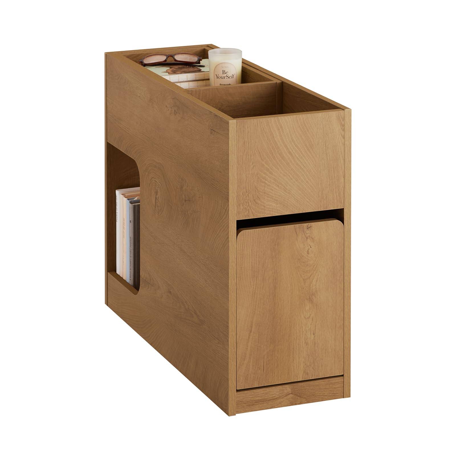 SoBuy Tavolino Stretto con Vassoio Estraibile & Cassetto, Comodino Stretto 25 cm, Mobile Salvaspazio per Soggiorno, Camera da Letto, Naturale, L25 x P70 x H55 cm, FBT158-N