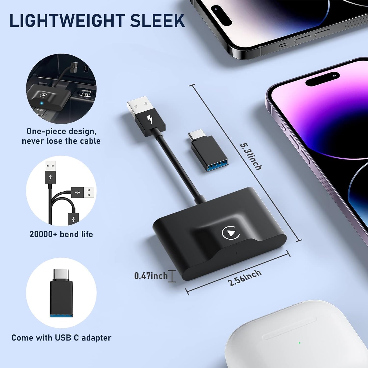 Teeran CarPlay Wireless Adapter for Factory Wired CarPlay 2024 Upgrade Plug Play Dongle Converts Wired to Wireless for Cars from 2015 iPhone iOS 10+ Teeran CarPlay Wireless Adapter for Factory Wired CarPlay 2024 Upgrade Plug Play Dongle Converts Wired to Wireless for Cars from 2015 iPhone iOS 10+