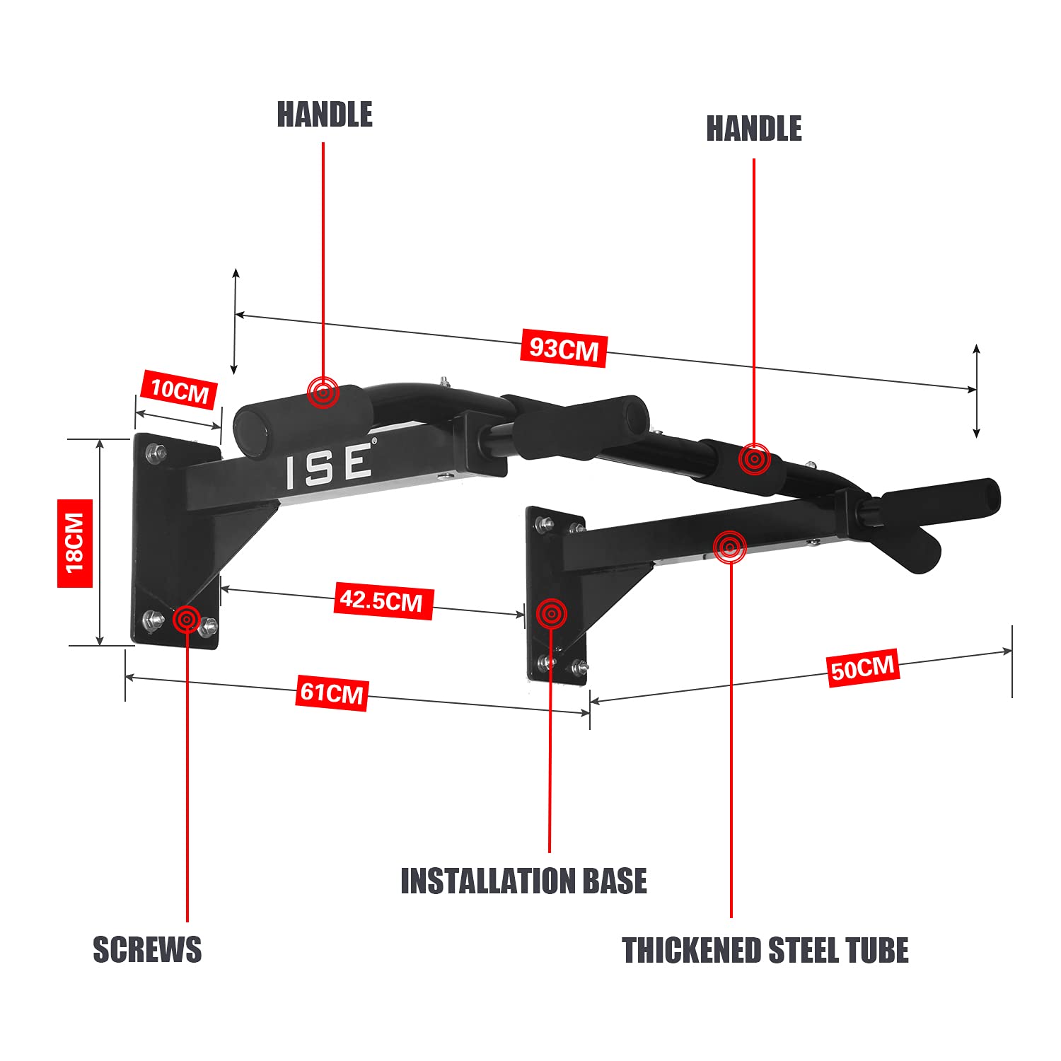 ISE Barra de Dominadas de Pared, Barra Fija Multifuncional para Flexiones, Barra Dominadas Pared TRX entrenamiento en casa, Pull Up Bar tubos de acero, Dominadas En Casa