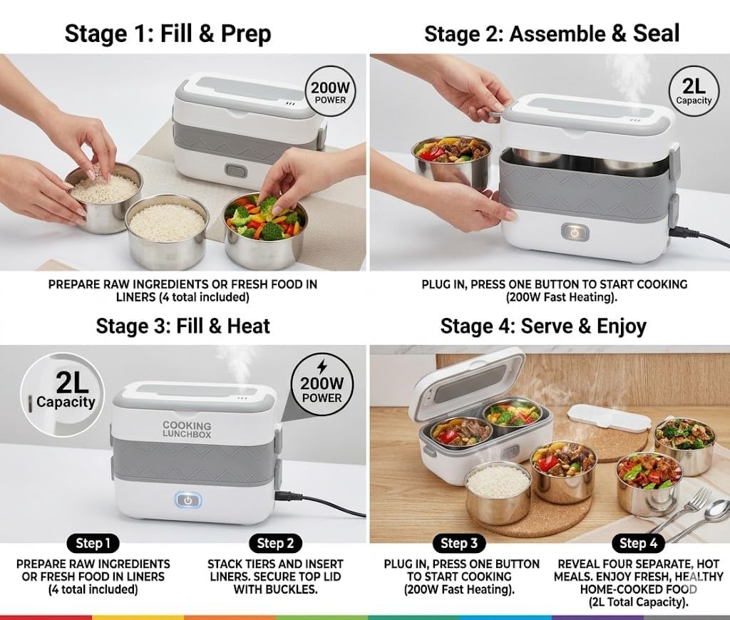 Electric Heating Lunch Box - Portable Food Warmer & Steamer -3