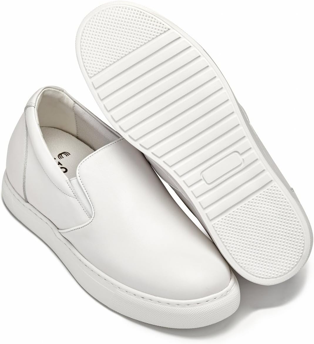 CALTO Men's Invisible Height Increasing Elevator Shoes - White Nappa Leather Slip-on Lightweight Casual Loafers - 2.6 Inches Taller - T1022 - Size 7 D(M) US - Image 7