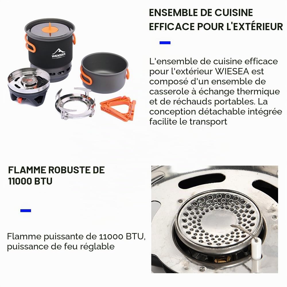 WIDESEA Réchaud de camping 7 en 1 avec 2 marmites et conteneur à gaz remplissable – Kit de cuisine tout-en-un pour trekking, randonnée, pêche et sac à dos