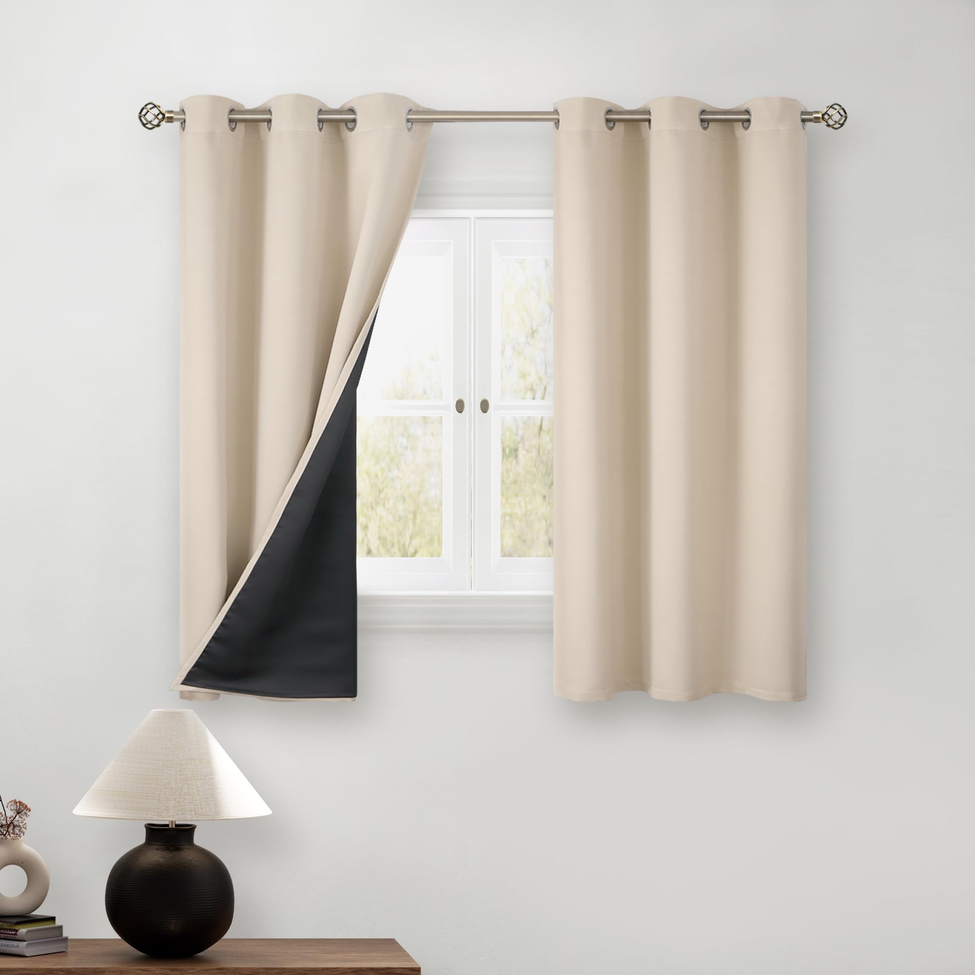 BGment Short 100% Blackout Curtains for Bedroom, Thermal Insulated Energy Efficiency Noise Reducing Grommet Curtains 54 Inch Length with Liner for Small Window 2 Panels Each 42 Inch Wide, Champagne — image 1