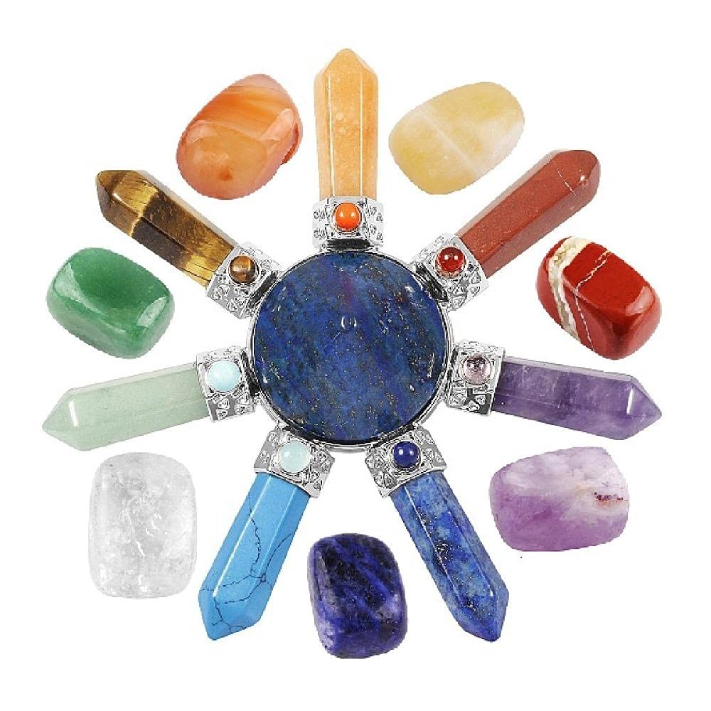 Kit de cristales, 7 piedras de chakra y 7 puntos de Cono de Chakra Generador de energía para Reiki, conjunto de meditación de equilibrio-Conjunto de cuarzo rosa