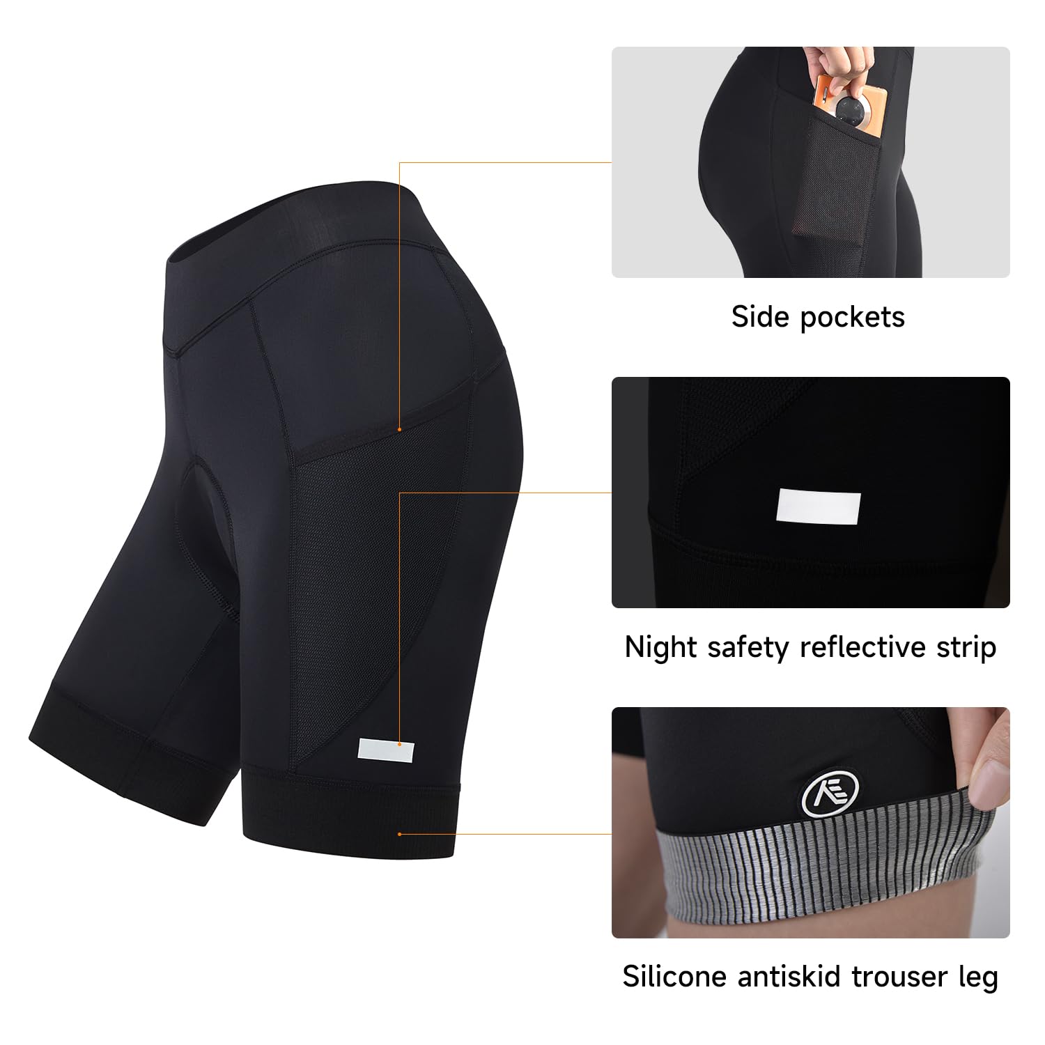NUCKILY Short de cyclisme rembourré pour femme avec poches - Léger et respirant - Rembourré 4D - Noir