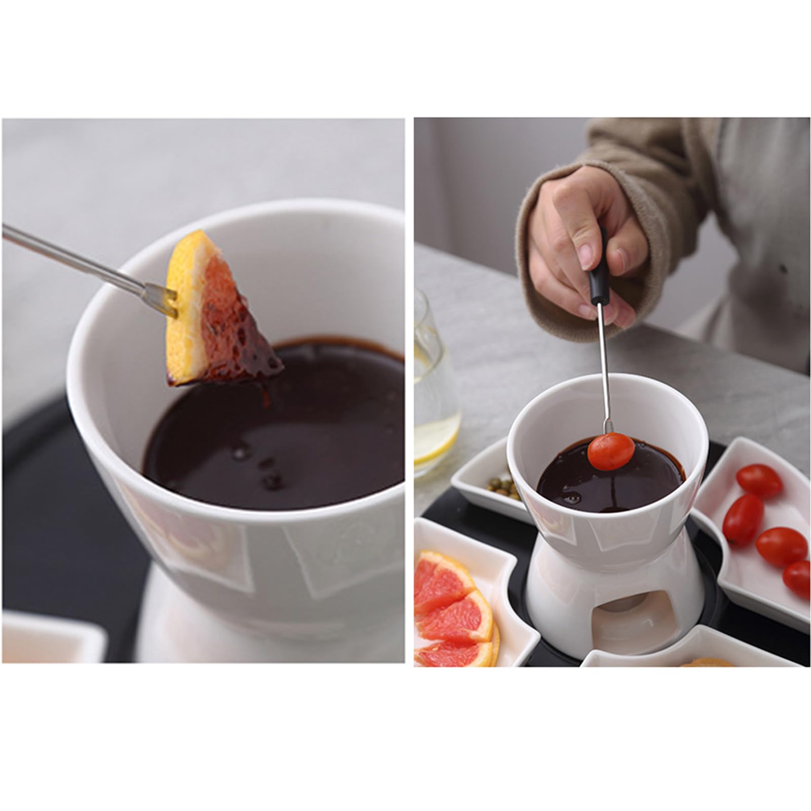 Greabuy Praktisches Keramik-Schüssel-Set, elegantes Vorspeisen-Tablett, einfach zu reinigen, Käse, Schmelz-Fondue für Küche, dekorativer Fondueteller