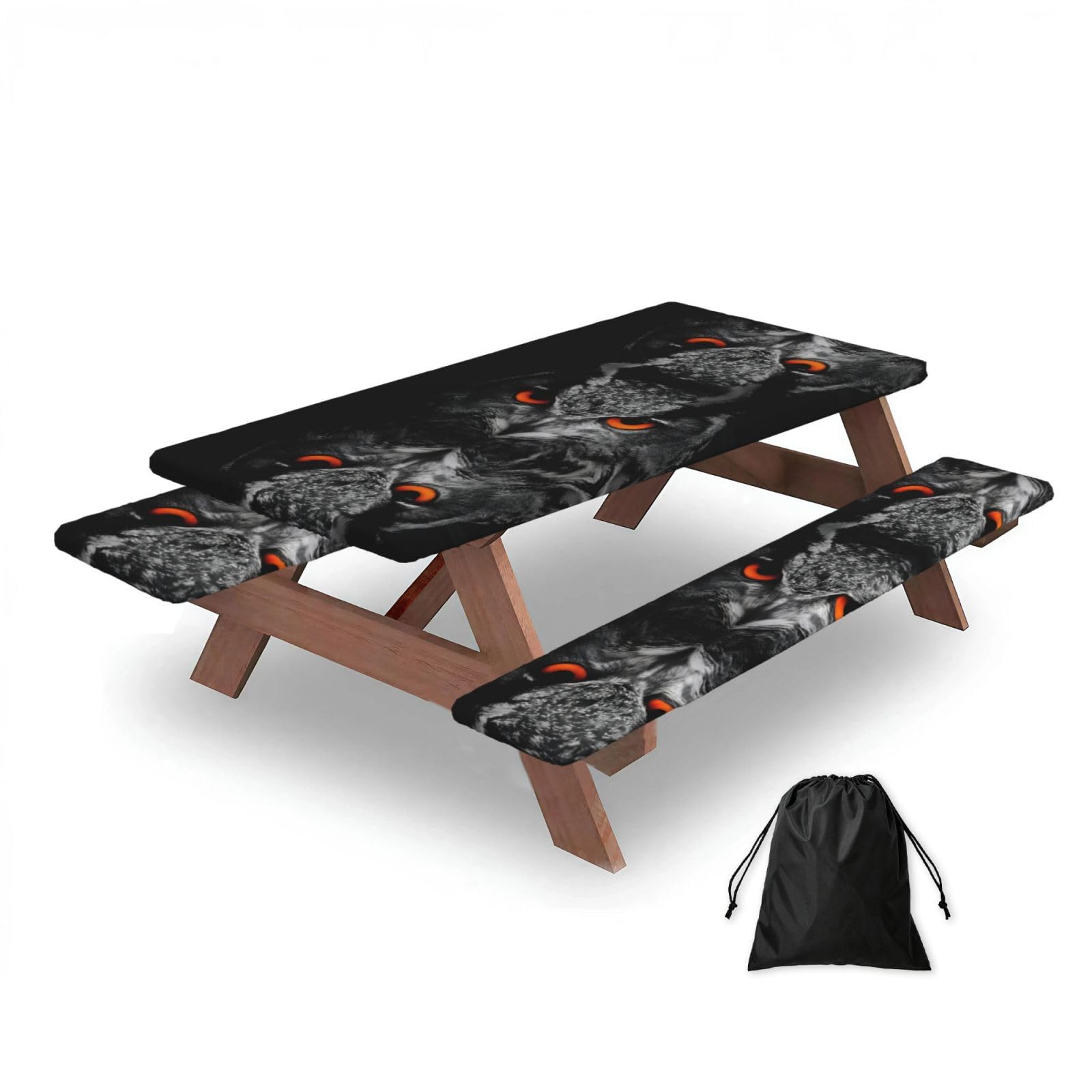 Zqytgfdc Black Owl Eyes Rectangular Water-Repellent Picnic Tablecloths, Outdoor Camping, Picnic, Bbq