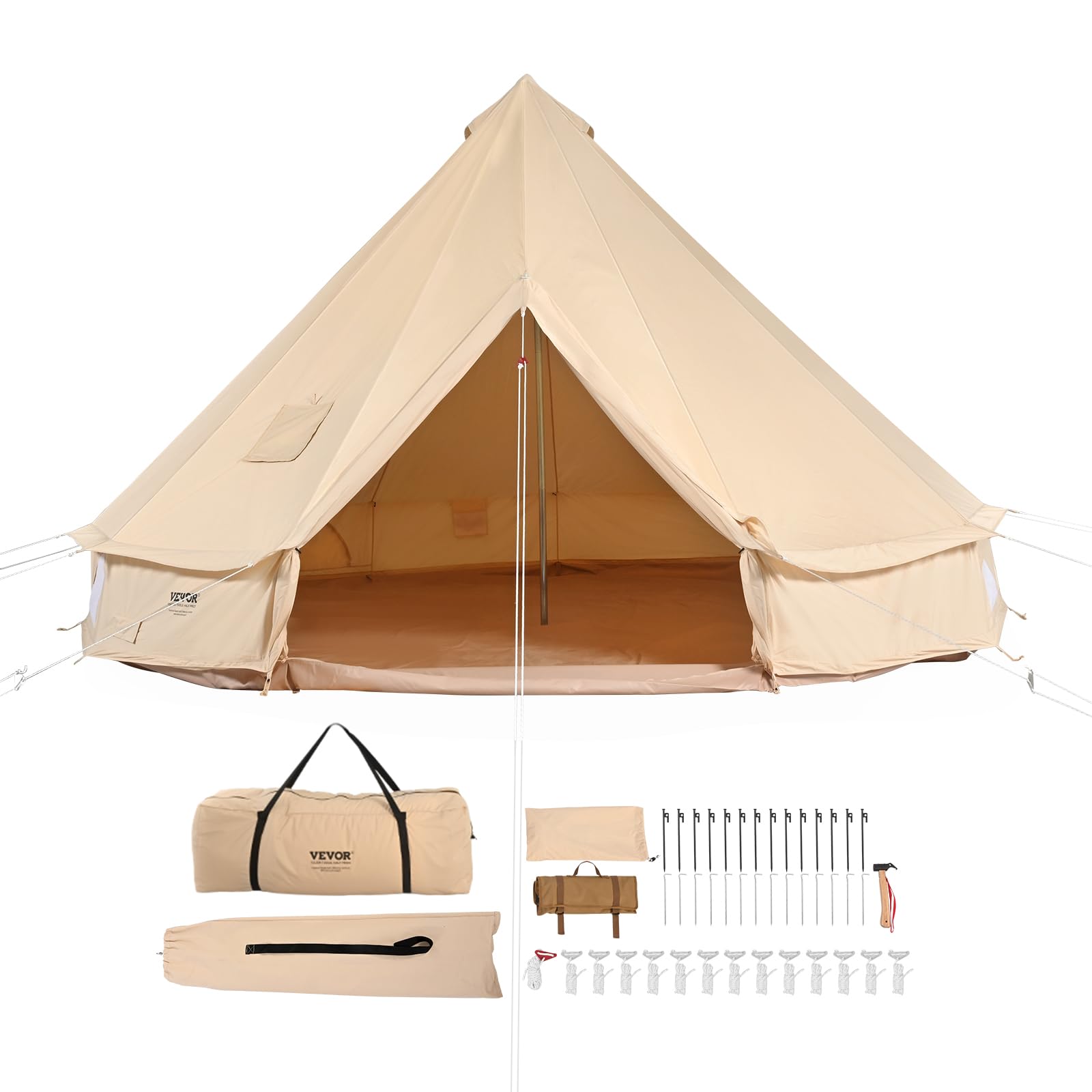 VEVOR Tenda Campana in Tela 6m Tenda Campeggio per Famiglie Feste Attività all'Aperto con Foro per Stufa a Legna e Borse di Stoccaggio Capienza ca. 10 Persone, BBQ Esterno, Gruppi all'Aperto, Caccia