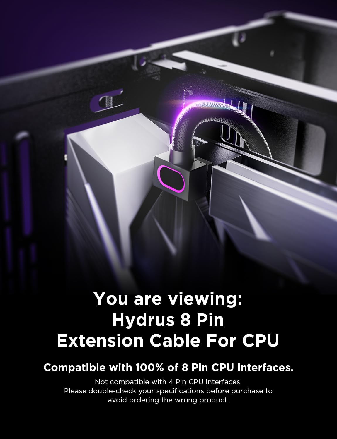 AsiaHorse Hydrus 8-Pin CPU Verlängerungskabel [NUR FÜR CPU], EPS 12V Stromkabel (Nicht FÜR GPU), 18AWG Sleeved, 5V 3-Pin ARGB Sync - Schwarz